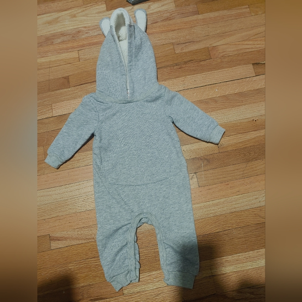 Cat & Jack Gray Boy Baby Hooded Onesie with Bunny Ears / 3-6 Months